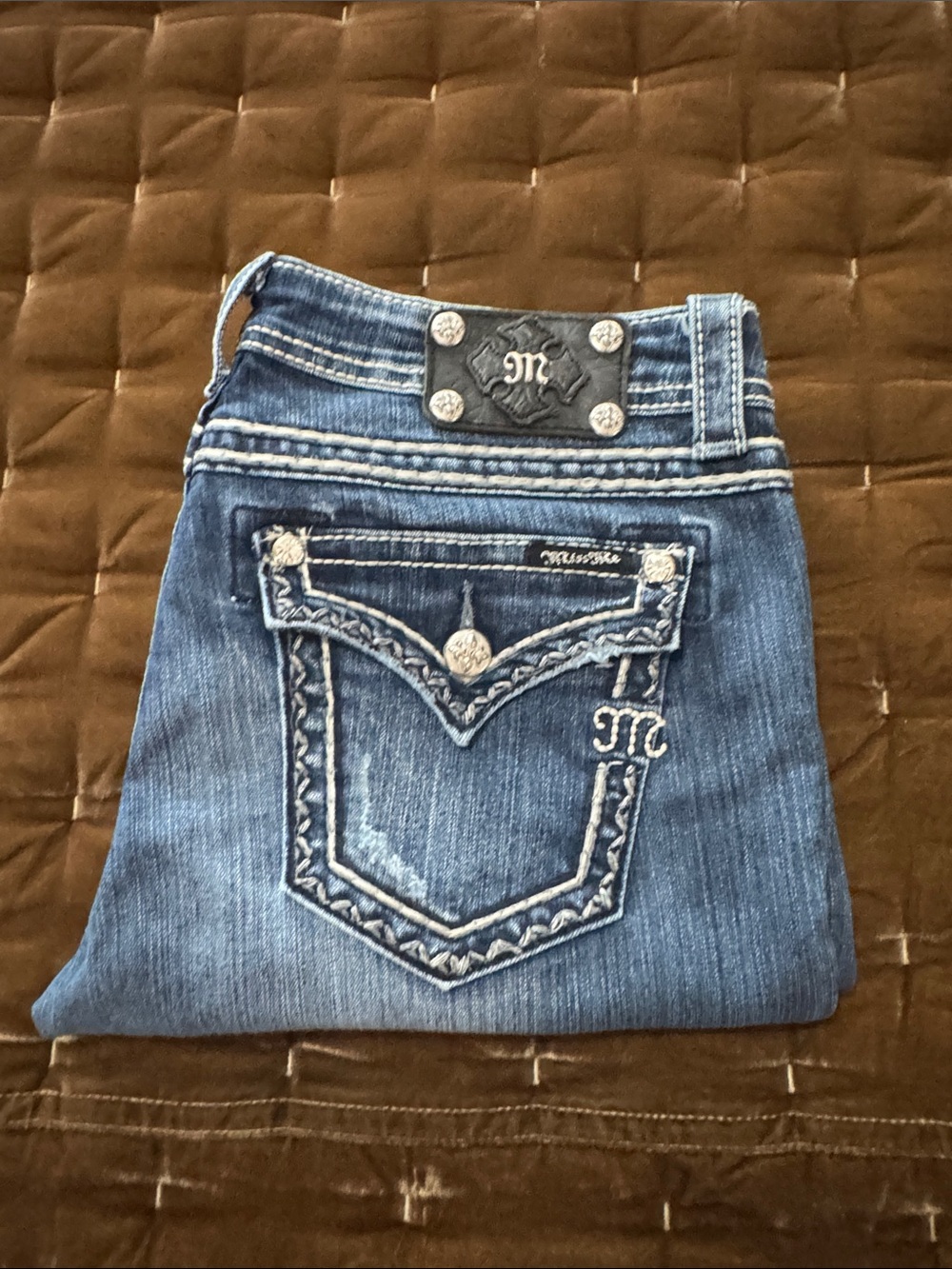Miss Me Blue Boot Cut Jeans with Embroidered Back Pockets